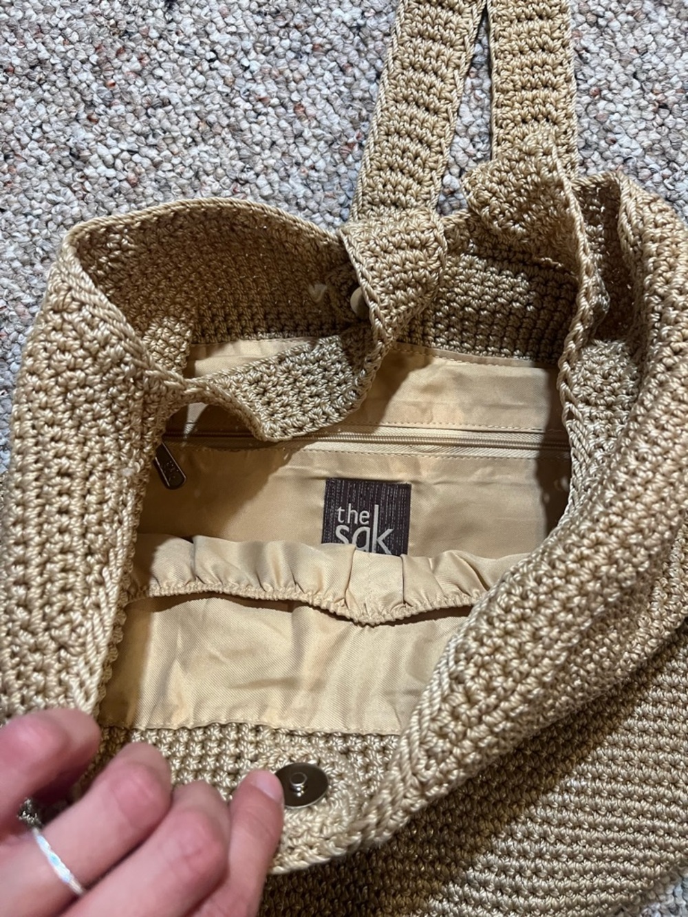 The Sak Large Beige Crochet Shoulder Crossbody Hobo Bag - Picture 6 of 10